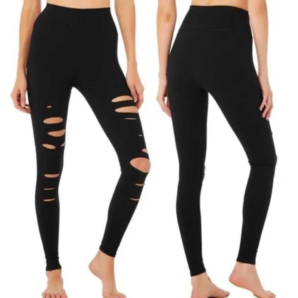 Alo Yoga High Waist Ripped Warrior‎ Legging Black Sz S